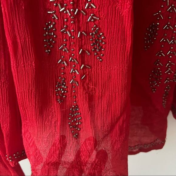 Free People Red Beaded Sleeveless Swing Dress - Picture 6 of 9